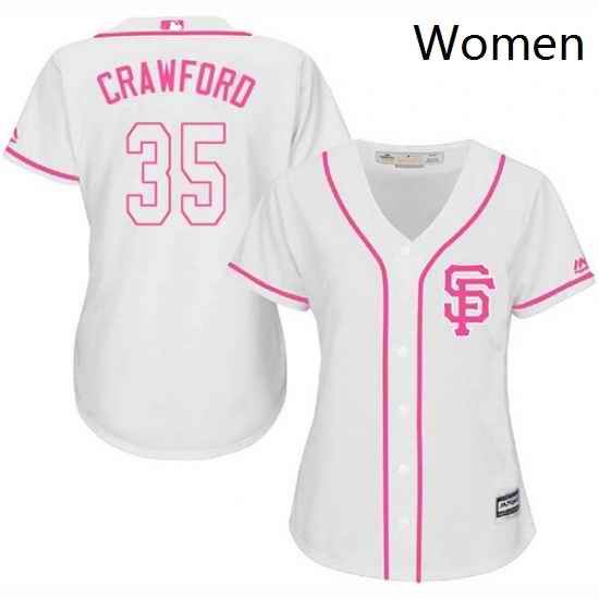 Womens Majestic San Francisco Giants 35 Brandon Crawford Replica White Fashion Cool Base MLB Jersey